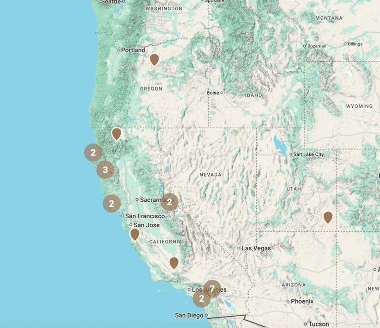 Map of California highlighting Wildlands Conservancy locations across the state.