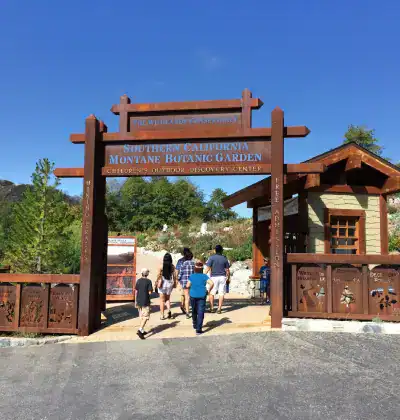Visitors entering Southern California Mountaineer Public Garden at Wildlands Conservancy.