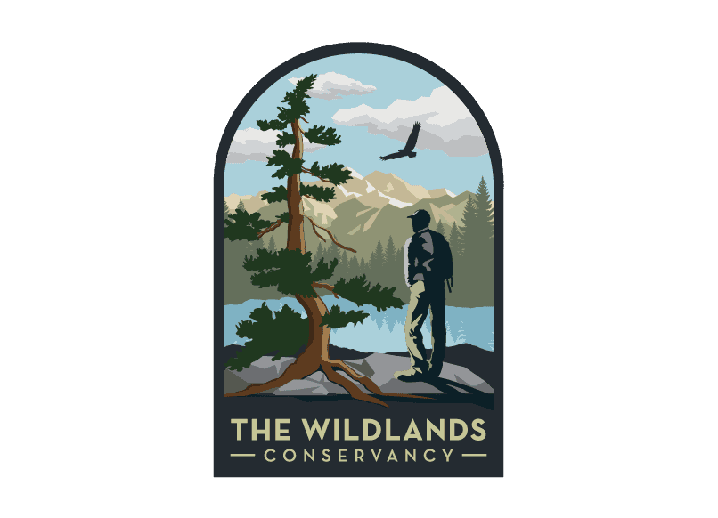 The Wildlands Conservancy logo with a hiker, mountains, and a bird in nature scene.